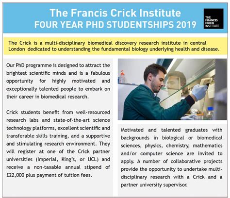 crick phd|crick phd studentship.